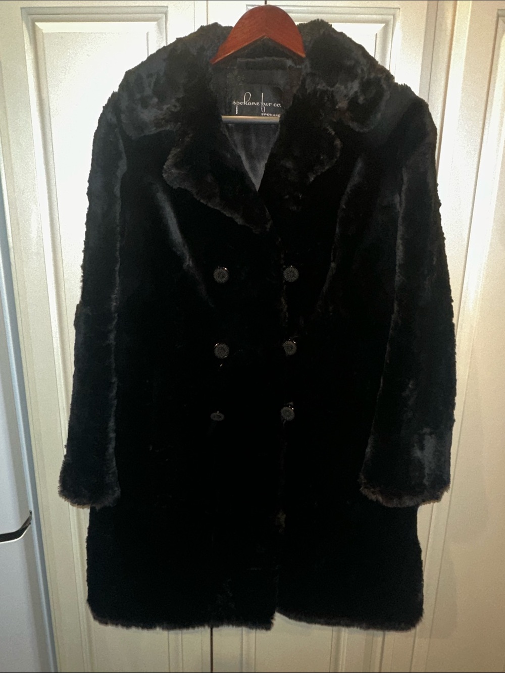 Vintage Spokane Fur Co. Black Double-Breasted Beaver Coat